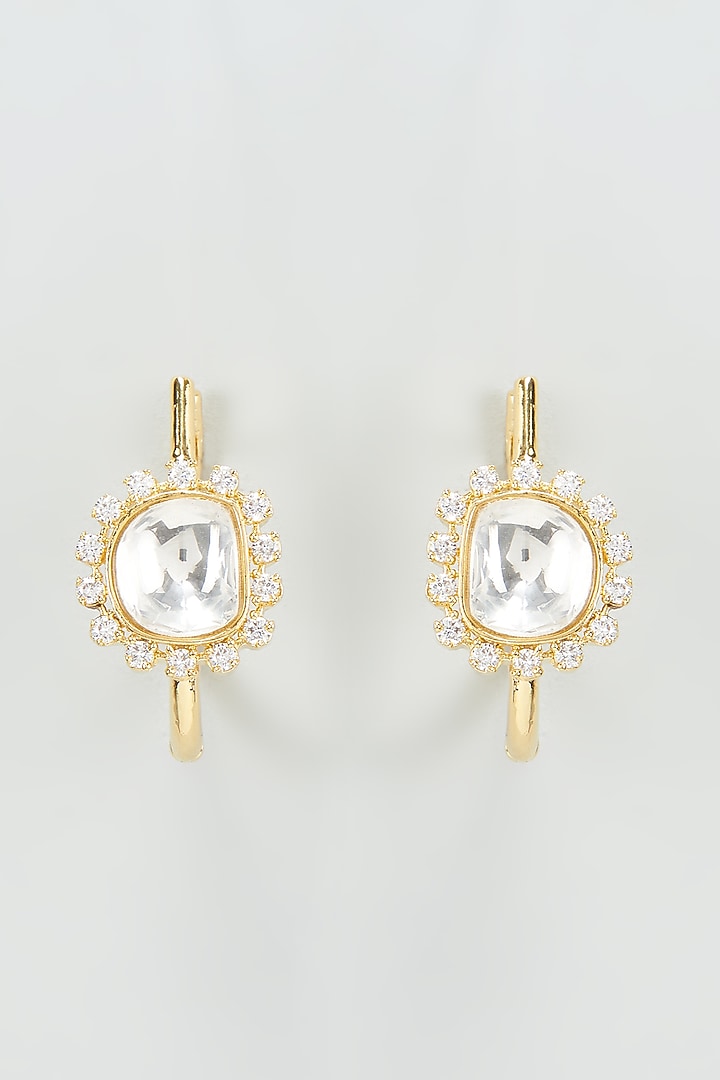 Gold Finish Kundan Polki Stud Earrings by VASTRAA Jewellery at Pernia's Pop Up Shop