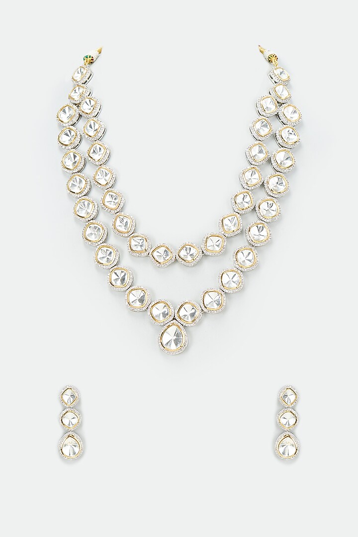 Two Tone Finish Kundan Polki Layered Necklace Set by VASTRAA Jewellery at Pernia's Pop Up Shop