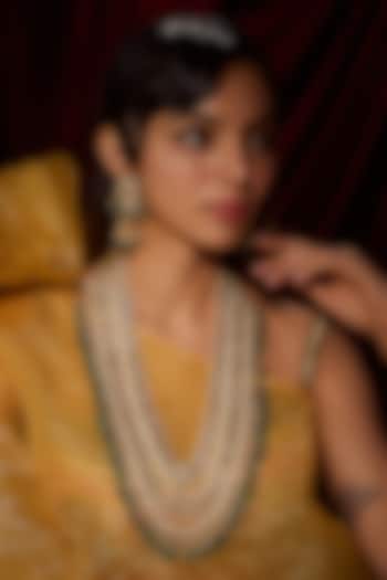 Gold Finish Kundan Polki Long Layered Necklace Set by VASTRAA Jewellery at Pernia's Pop Up Shop
