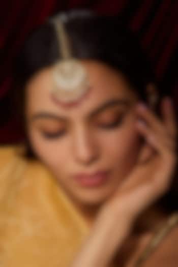 Gold Finish Kundan Polki & Red Beaded Maangtikka by VASTRAA Jewellery at Pernia's Pop Up Shop