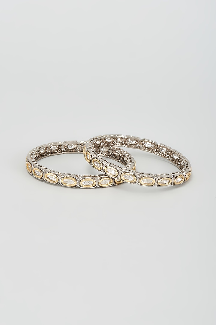 Two-Tone Finish Kundan Polki Bangles (Set Of 2) by VASTRAA Jewellery at Pernia's Pop Up Shop