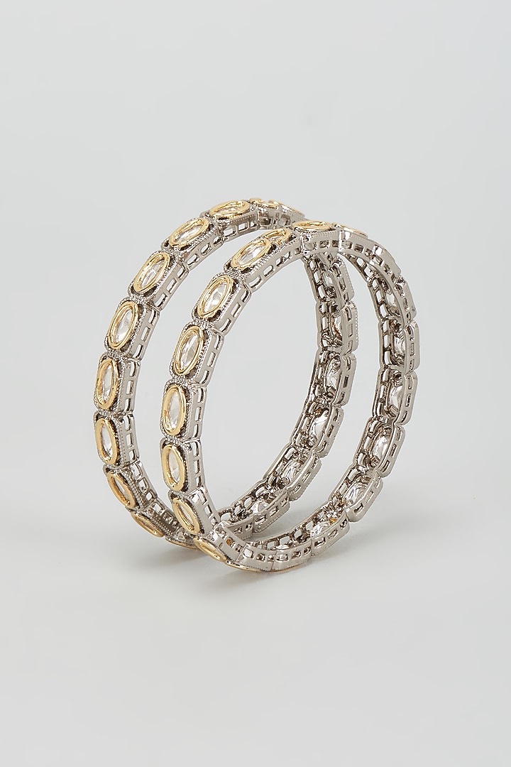 Two-Tone Finish Kundan Polki Bangles (Set Of 2) by VASTRAA Jewellery at Pernia's Pop Up Shop
