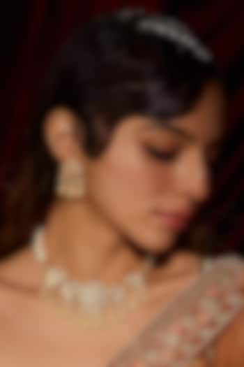 Gold Finish Kundan Polki & Pearl Choker Necklace Set by VASTRAA Jewellery at Pernia's Pop Up Shop