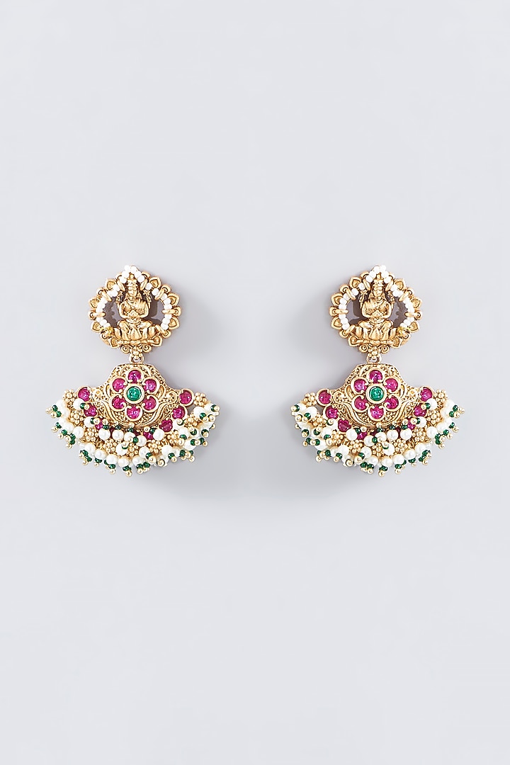 Gold Finish Kundan Polki Dangler Earrings by VASTRAA Jewellery at Pernia's Pop Up Shop