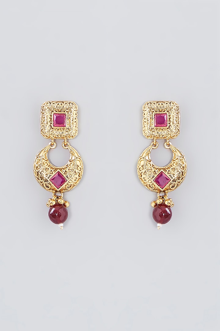 Gold Finish Kundan Polki Temple Chandbali Earrings by VASTRAA Jewellery at Pernia's Pop Up Shop