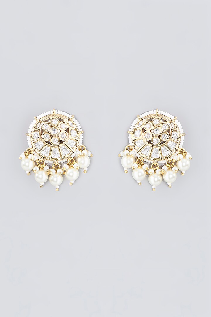Gold Finish Kundan Polki Stud Earrings by VASTRAA Jewellery at Pernia's Pop Up Shop