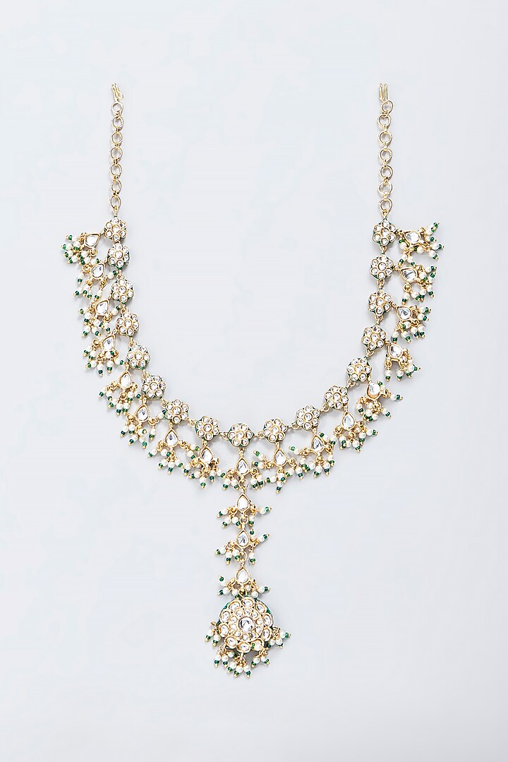 Gold Finish Kundan Polki Mathapatti by VASTRAA Jewellery at Pernia's Pop Up Shop