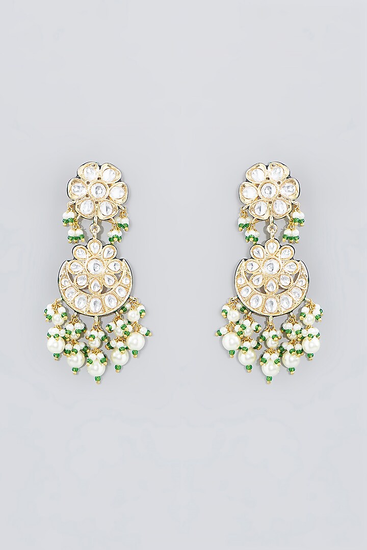 Gold Finish Kundan Polki Chandbali Earrings by VASTRAA Jewellery at Pernia's Pop Up Shop