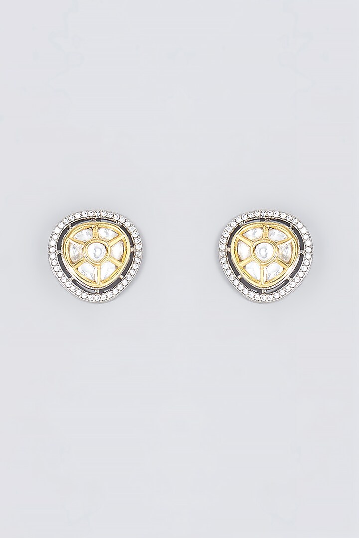 Gold Finish Kundan Polki Stud Earrings by VASTRAA Jewellery at Pernia's Pop Up Shop
