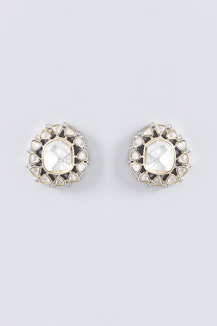 Gold Finish Kundan Polki Stud Earrings by VASTRAA Jewellery at Pernia's Pop Up Shop