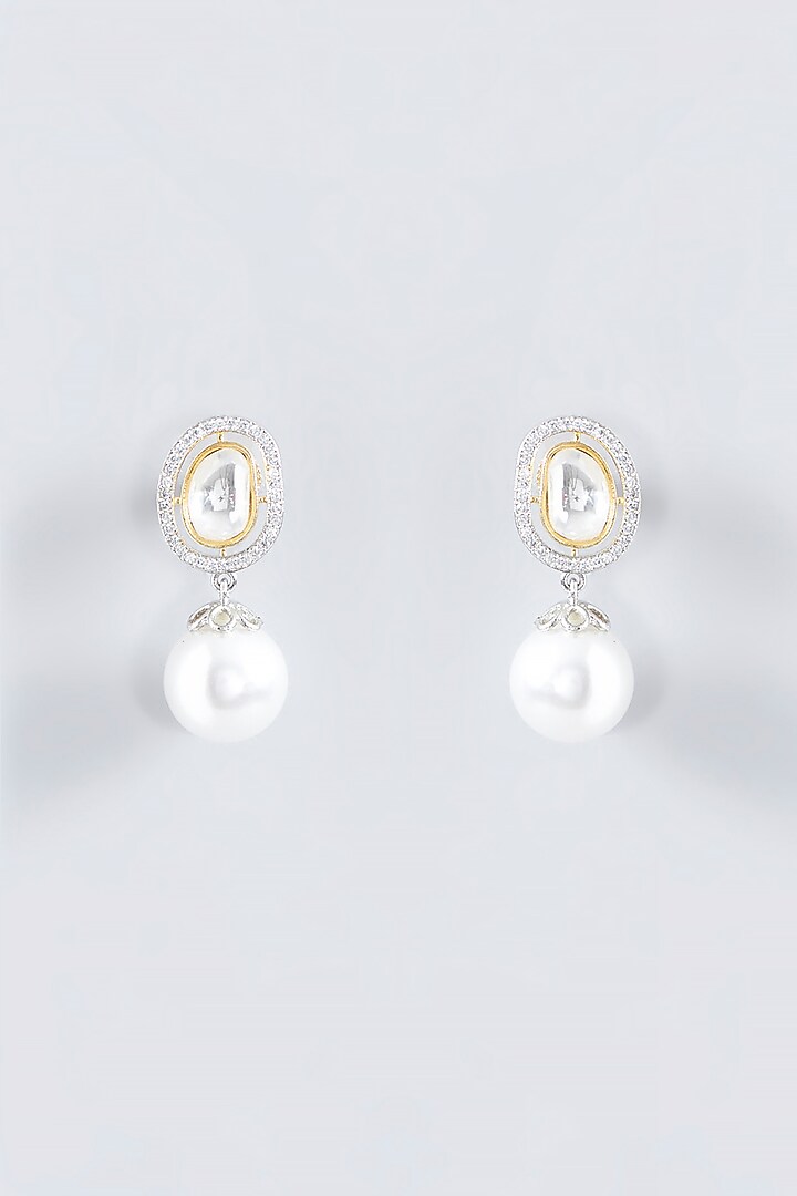 Gold Finish Pearl Dangler Earrings by VASTRAA Jewellery at Pernia's Pop Up Shop