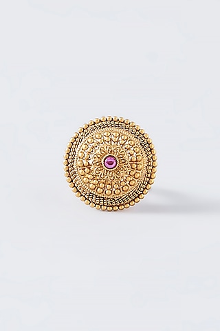 Gold Finish Red Synthetic Stone Ring by VASTRAA Jewellery