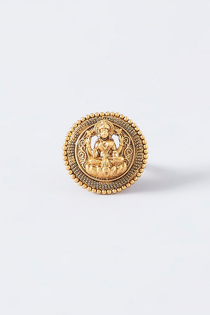 Gold Finish Kundan Polki Temple Ring by VASTRAA Jewellery at Pernia's Pop Up Shop