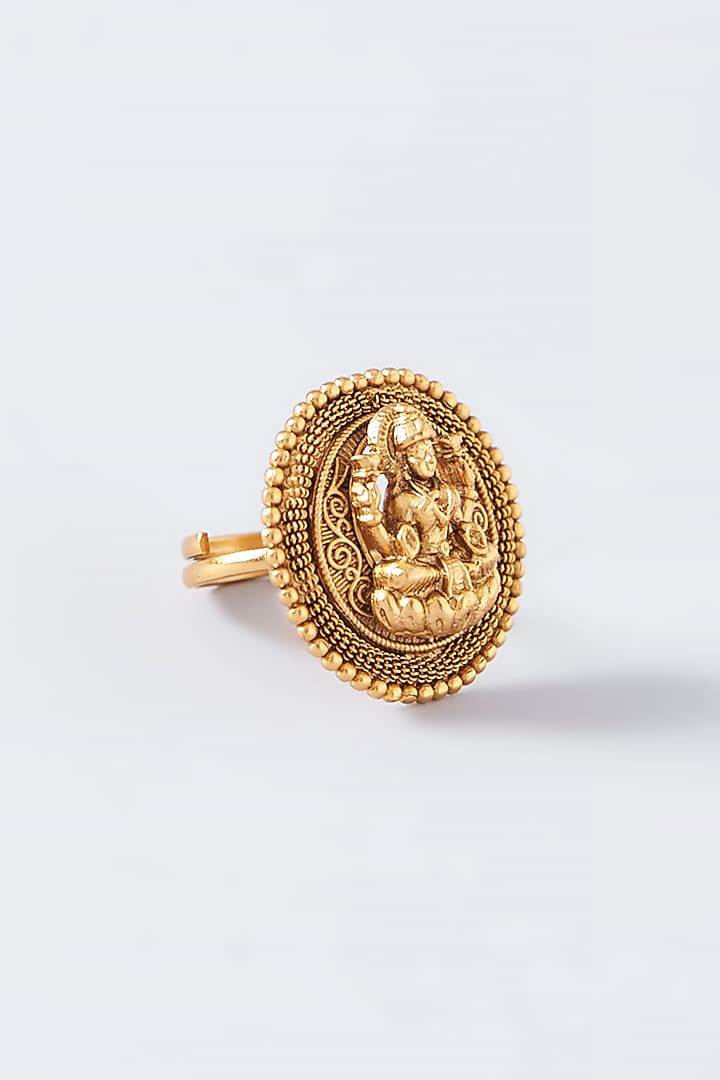 Gold Finish Kundan Polki Temple Ring by VASTRAA Jewellery at Pernia's Pop Up Shop