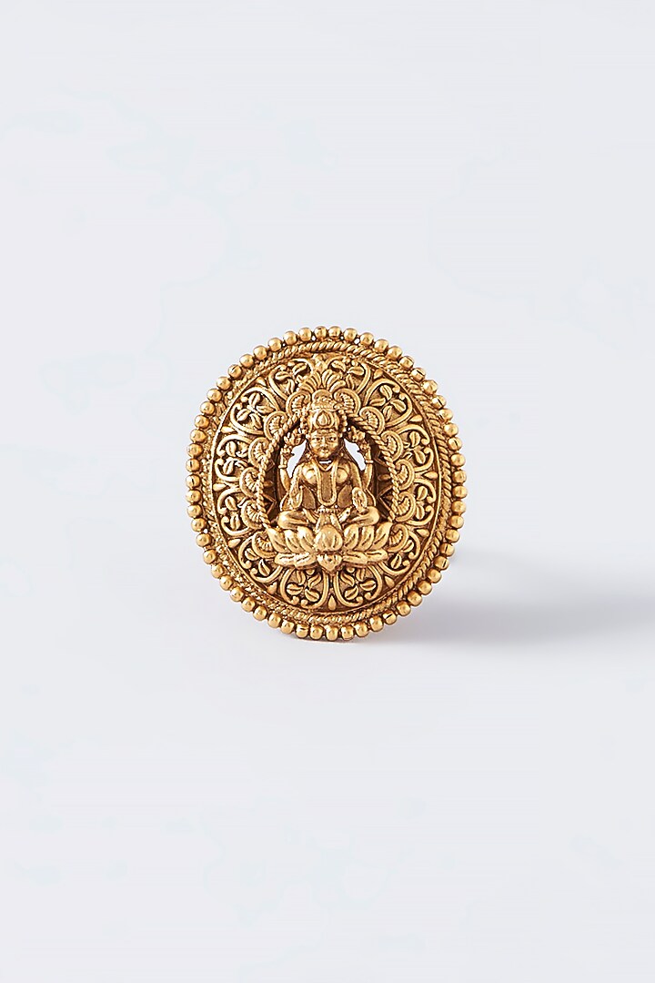 Gold Finish Kundan Polki Temple Ring by VASTRAA Jewellery at Pernia's Pop Up Shop