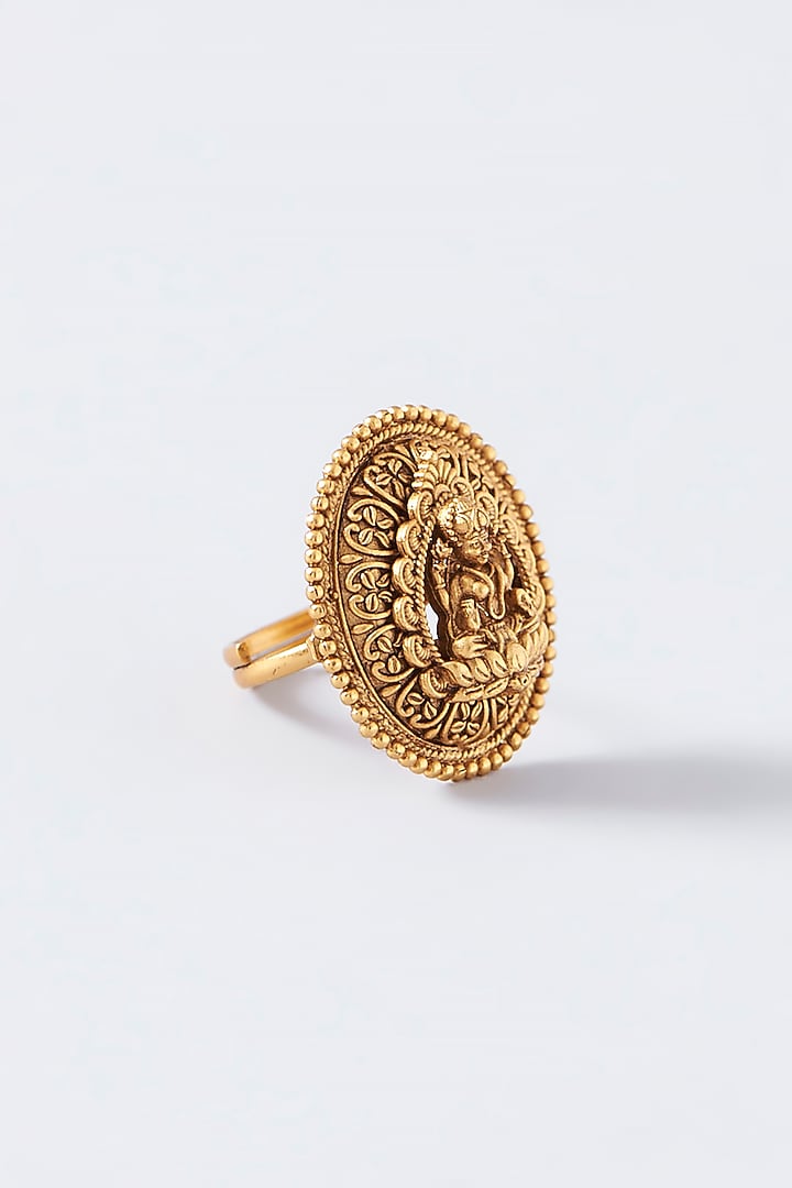 Gold Finish Kundan Polki Temple Ring by VASTRAA Jewellery at Pernia's Pop Up Shop