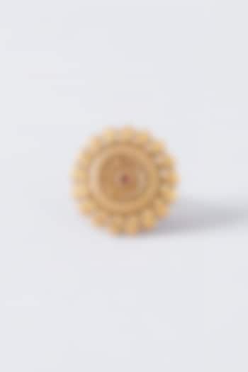 Gold Finish Kundan Polki Temple Ring by VASTRAA Jewellery at Pernia's Pop Up Shop