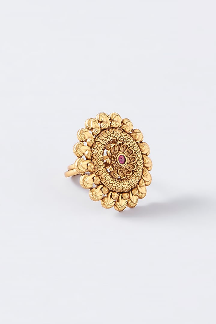 Gold Finish Kundan Polki Temple Ring by VASTRAA Jewellery at Pernia's Pop Up Shop