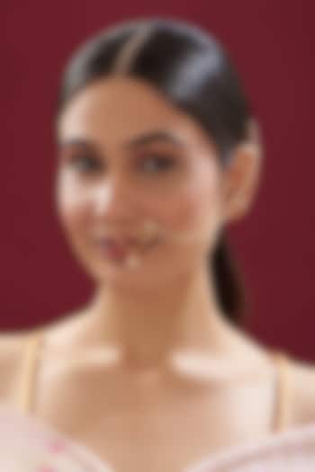 Gold Finish Kundan Polki & Pearl Nose Ring by VASTRAA Jewellery at Pernia's Pop Up Shop