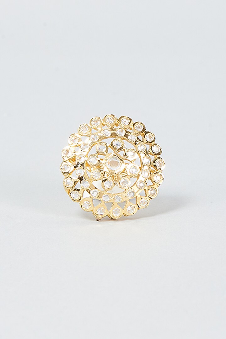 Gold Finish Kundan Polki Ring by VASTRAA Jewellery at Pernia's Pop Up Shop