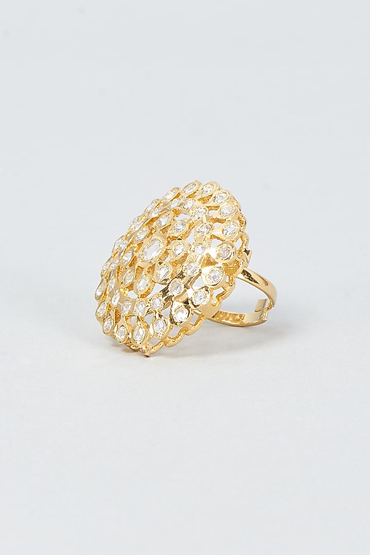 Gold Finish Kundan Polki Ring by VASTRAA Jewellery at Pernia's Pop Up Shop
