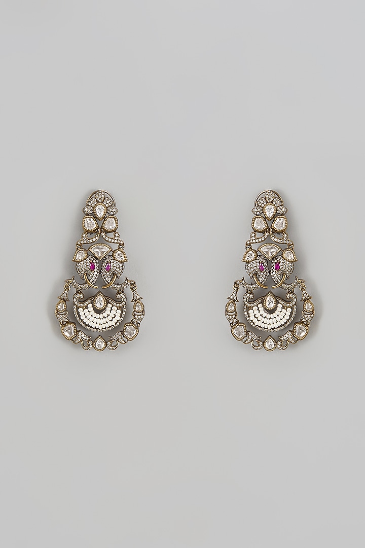 Two-Tone Finish Kundan Polki Dangler Earrings by VASTRAA Jewellery at Pernia's Pop Up Shop