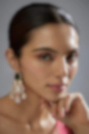 Gold Finish Kundan Polki & Emerald Stone Dangler Earrings by VASTRAA Jewellery at Pernia's Pop Up Shop