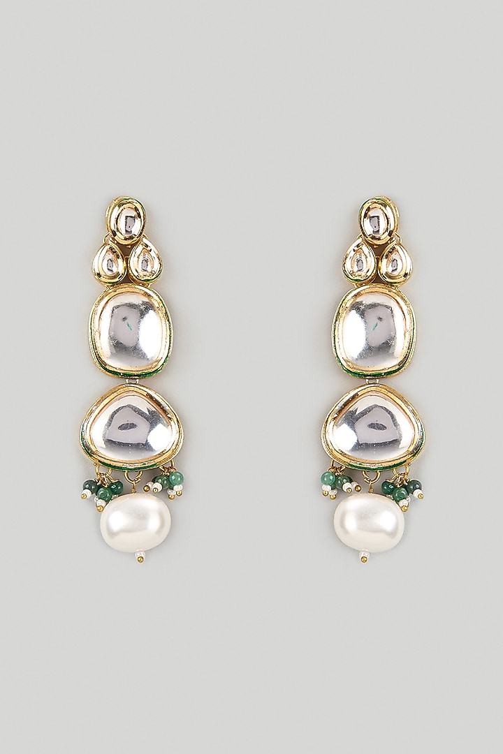 Gold Finish Mixed Metal Dangler Earrings by VASTRAA Jewellery at Pernia's Pop Up Shop