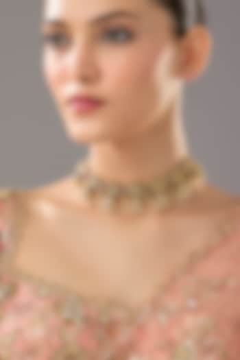 Gold Finish Ruby Synthetic Stone Choker Necklace by VASTRAA Jewellery at Pernia's Pop Up Shop