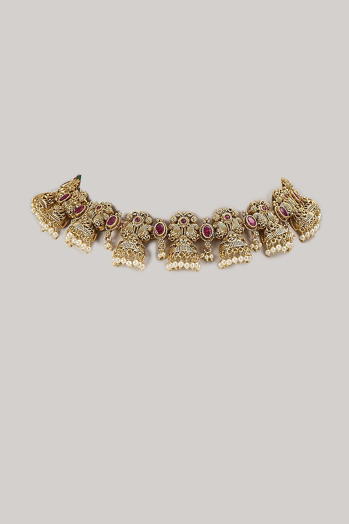 Gold Finish Ruby Synthetic Stone Choker Necklace by VASTRAA Jewellery at Pernia's Pop Up Shop