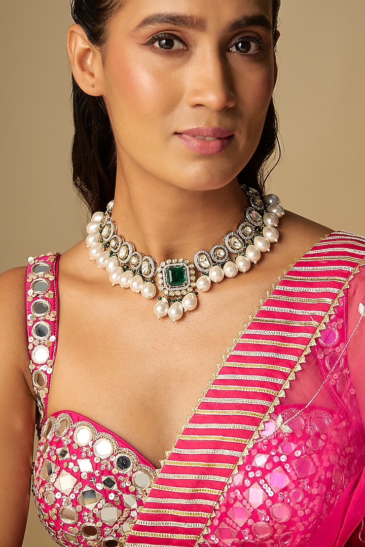 Two-Tone Finish Mixed Metal Necklace by VASTRAA Jewellery at Pernia's Pop Up Shop