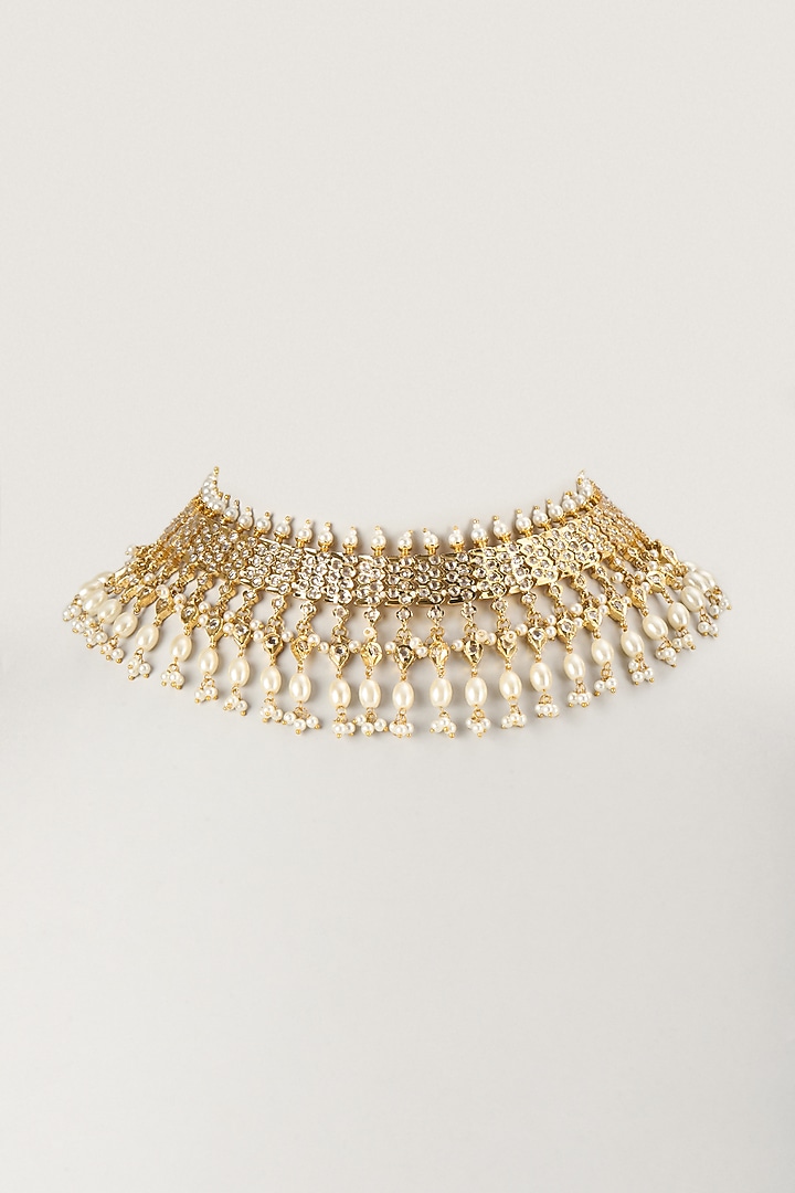 Gold Finish Mixed Metal Necklace by VASTRAA Jewellery at Pernia's Pop Up Shop