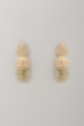 Gold Finish Kundan Polki & Pearl Jhumka Earrings by VASTRAA Jewellery at Pernia's Pop Up Shop