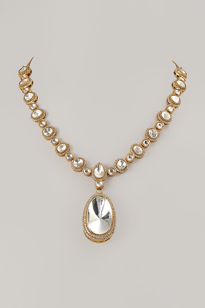 White Finish Kundan Polki Necklace by VASTRAA Jewellery at Pernia's Pop Up Shop