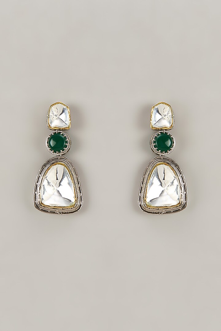 Gold Finish Kundan Polki Dangler Earrings by VASTRAA Jewellery at Pernia's Pop Up Shop