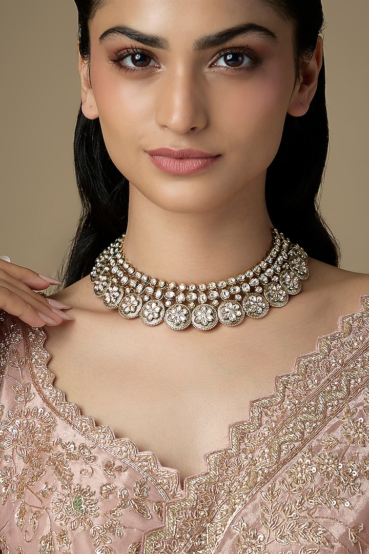 White Finish Kundan Polki Necklace by VASTRAA Jewellery at Pernia's Pop Up Shop