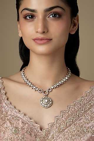 Gold Finish Kundan Polki Necklace by VASTRAA Jewellery