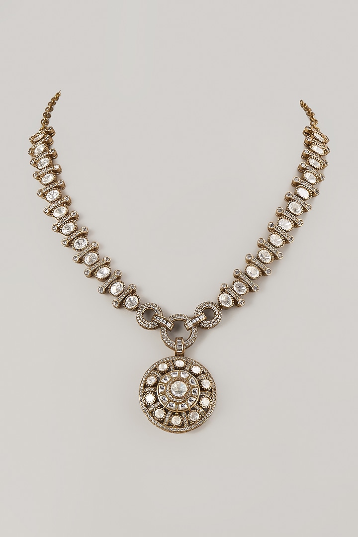 Gold Finish Kundan Polki Necklace by VASTRAA Jewellery at Pernia's Pop Up Shop