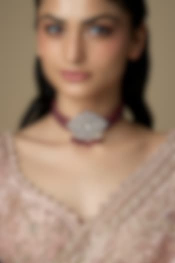 Gold Finish Ruby Synthetic Stone Choker Necklace by VASTRAA Jewellery at Pernia's Pop Up Shop
