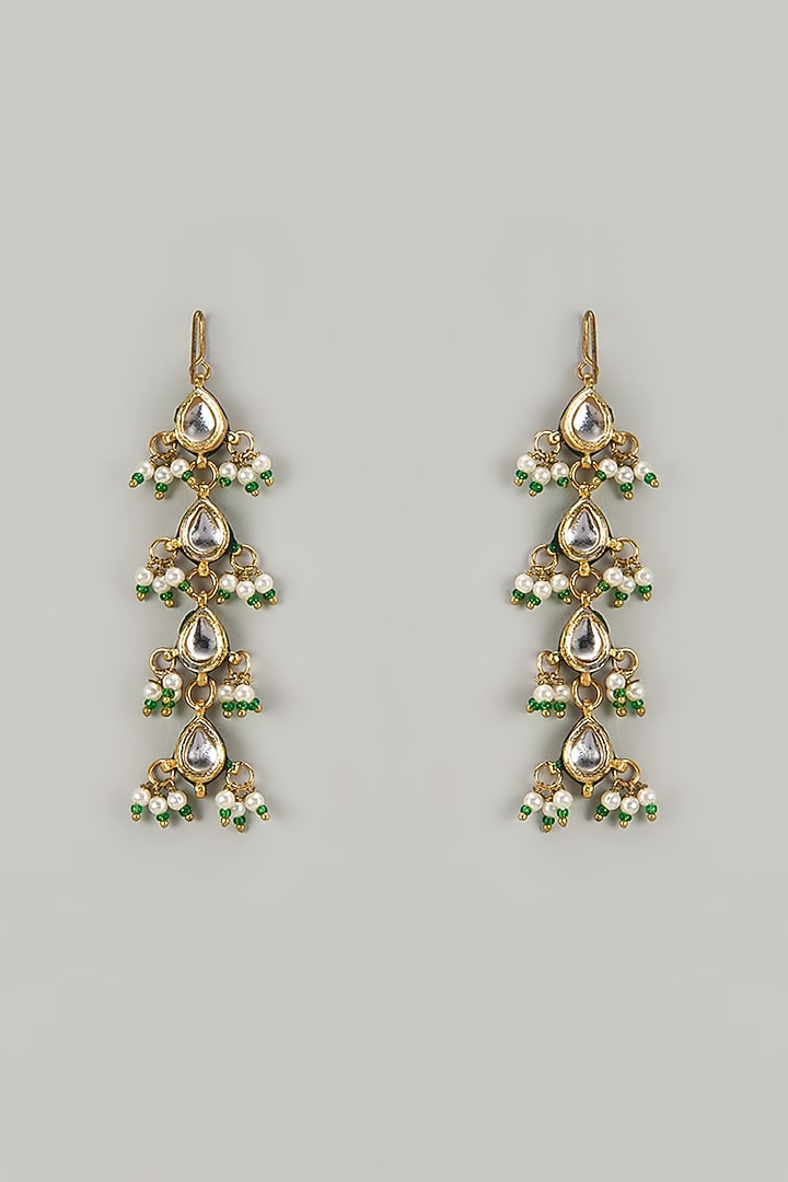 Gold Finish Multi-Colored Stone Dangler Earrings by VASTRAA Jewellery at Pernia's Pop Up Shop