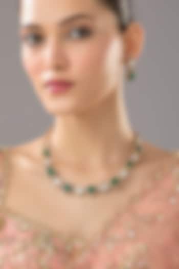Gold Finish Emerald Synthetic Stone Necklace Set by VASTRAA Jewellery at Pernia's Pop Up Shop