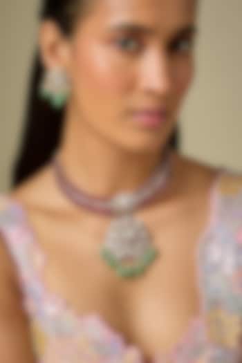 Gold Finish Kundan Polki & Ruby Stone Necklace Set by VASTRAA Jewellery at Pernia's Pop Up Shop