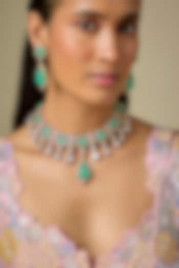 Gold Finish Kundan Polki & Emerald Stone Necklace Set by VASTRAA Jewellery at Pernia's Pop Up Shop