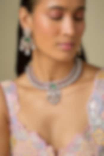 Gold Finish Kundan Polki & Ruby Stone Necklace Set by VASTRAA Jewellery at Pernia's Pop Up Shop