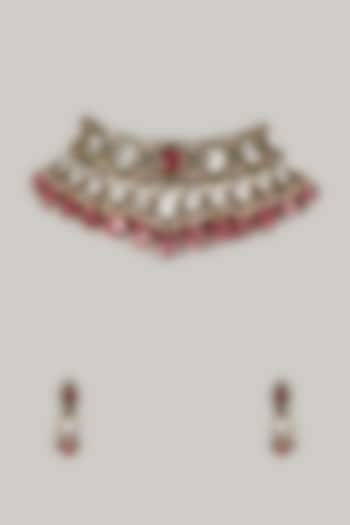 Gold Finish Kundan Polki Necklace Set by VASTRAA Jewellery at Pernia's Pop Up Shop