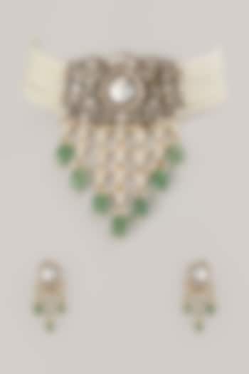 Gold Finish Kundan Polki Choker Necklace Set by VASTRAA Jewellery at Pernia's Pop Up Shop