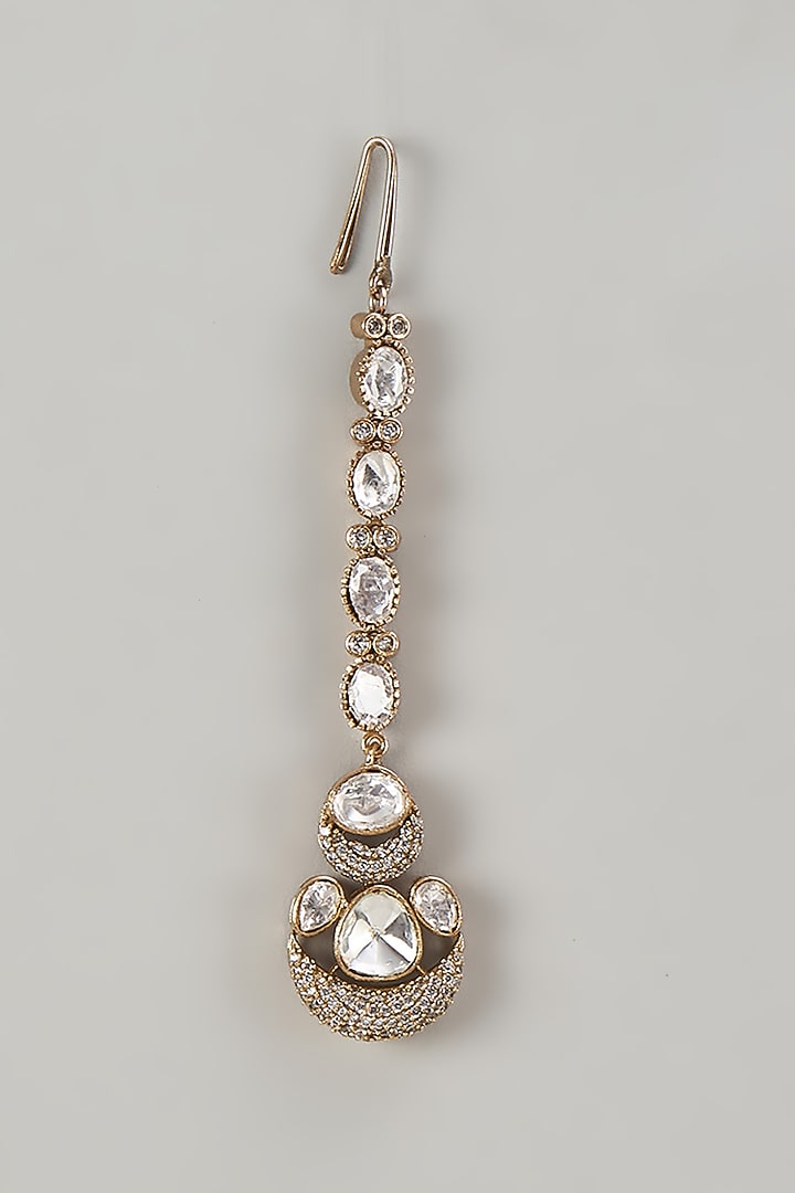 Gold Finish Kundan Polki Maangtikka by VASTRAA Jewellery at Pernia's Pop Up Shop