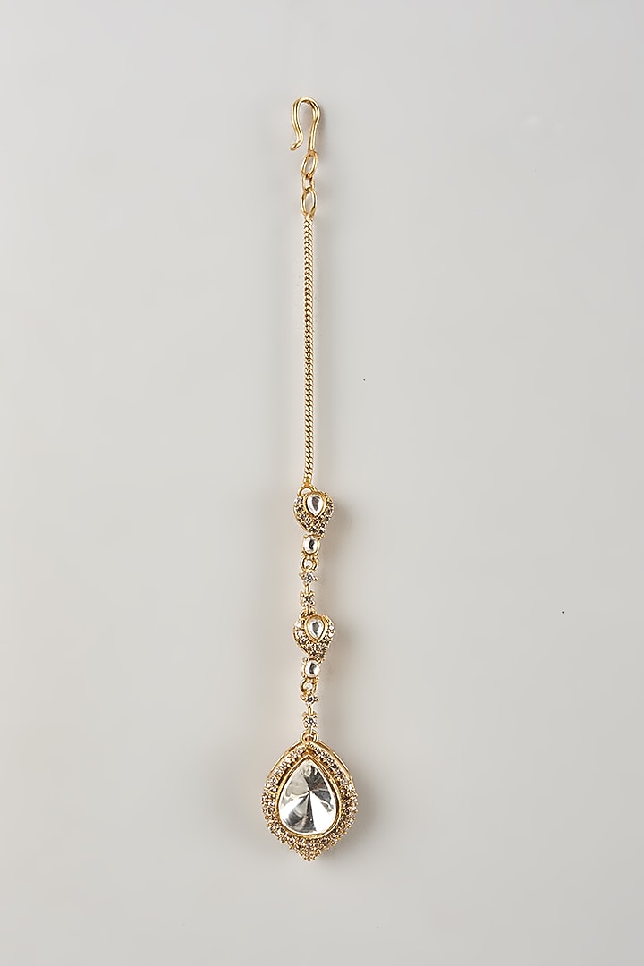 White Finish Kundan Polki Maangtikka by VASTRAA Jewellery at Pernia's Pop Up Shop