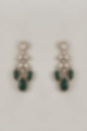 Gold Finish Emerald Synthetic Stone Dangler Earrings by VASTRAA Jewellery at Pernia's Pop Up Shop
