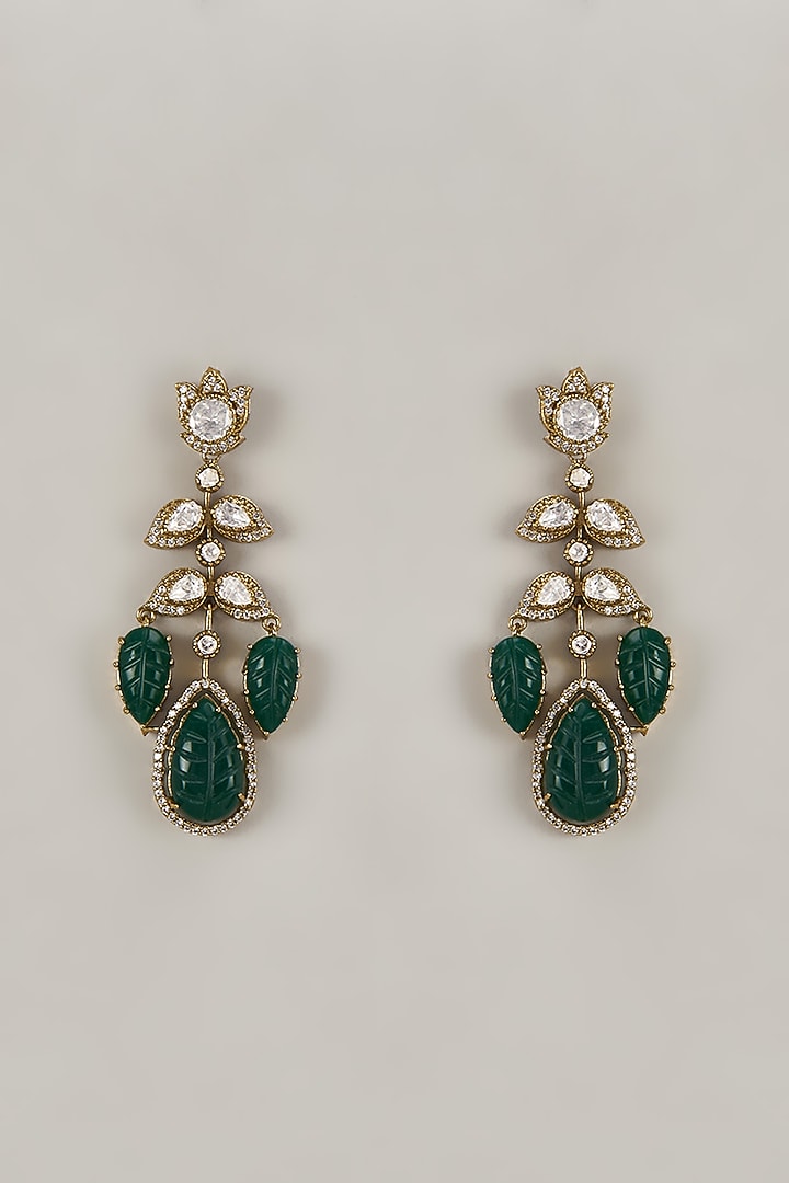 Gold Finish Emerald Synthetic Stone Dangler Earrings by VASTRAA Jewellery at Pernia's Pop Up Shop